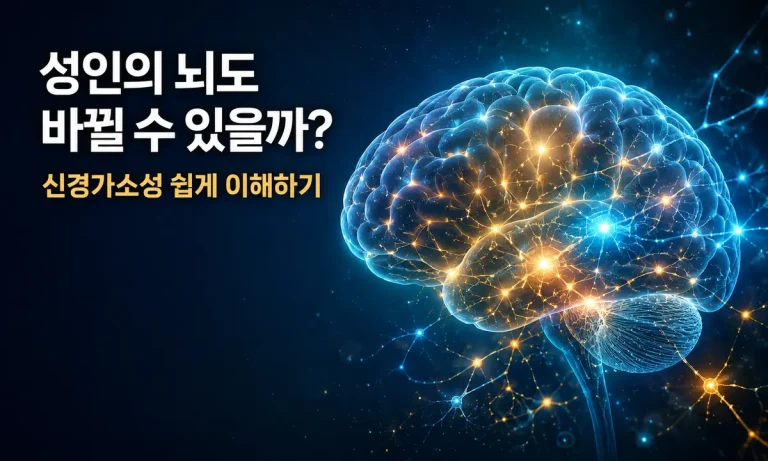 성인의 뇌에서 신경세포 연결이 변화하는 신경가소성을 표현한 이미지