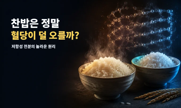 찬밥과 갓 지은 밥의 차이를 저항성 전분 구조로 표현한 이미지