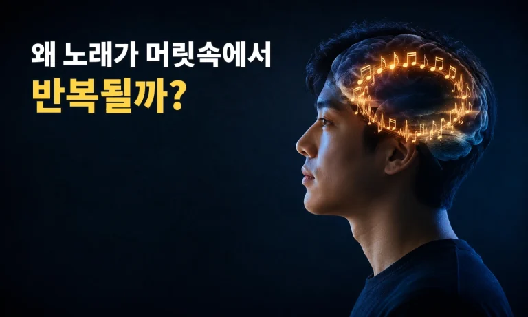 머릿속에서 특정 노래가 반복되는 귀벌레 현상을 표현한 이미지