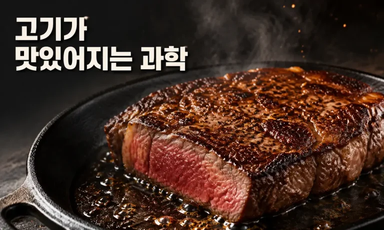 마이야르 반응으로 갈색 크러스트가 형성된 스테이크