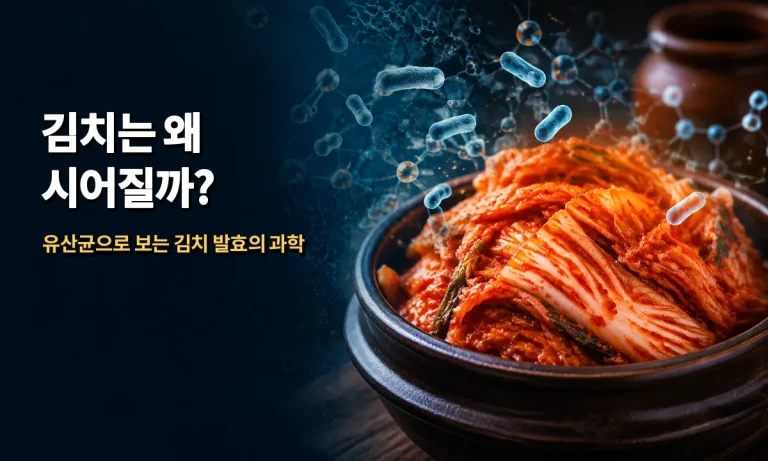 김치와 유산균을 함께 표현한 김치 발효 과학 이미지
