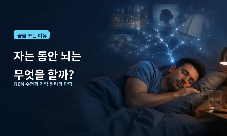 잠든 사람의 뇌가 꿈을 꾸며 기억을 정리하는 과정을 표현한 이미지